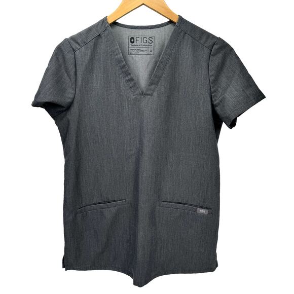 FIGS Scrub Top Casma Womens XS Gray Pullover Short Sleeve V-Neck - Picture 1 of 6
